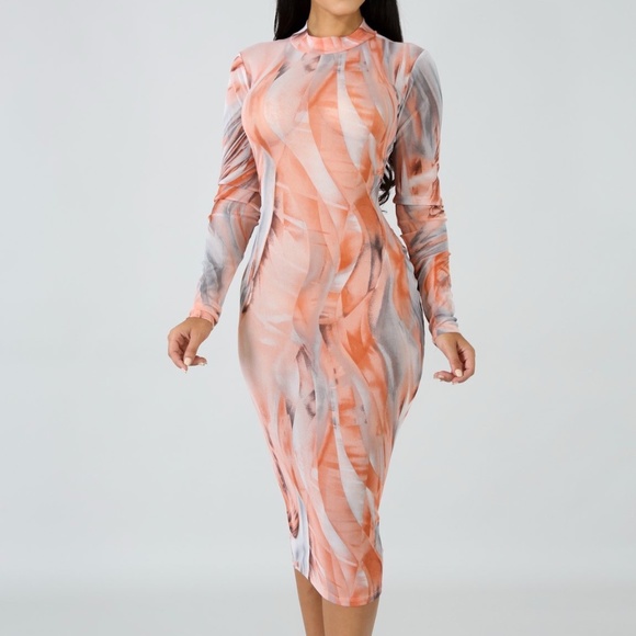 BRAND NEW 🏷 Sheer mock neck midi length dress - Picture 1 of 4